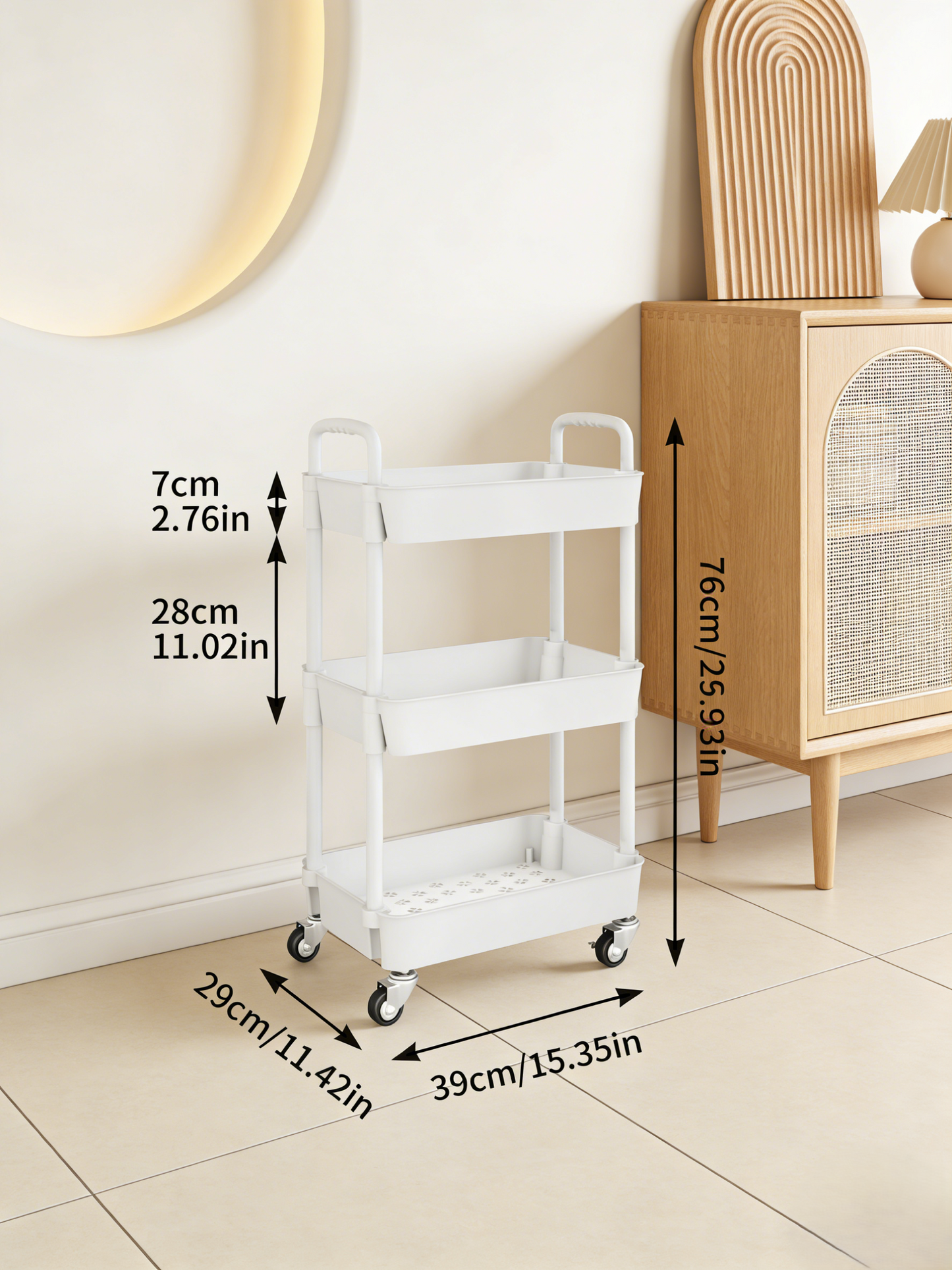 3-Tier Rolling Storage Cart with Handle