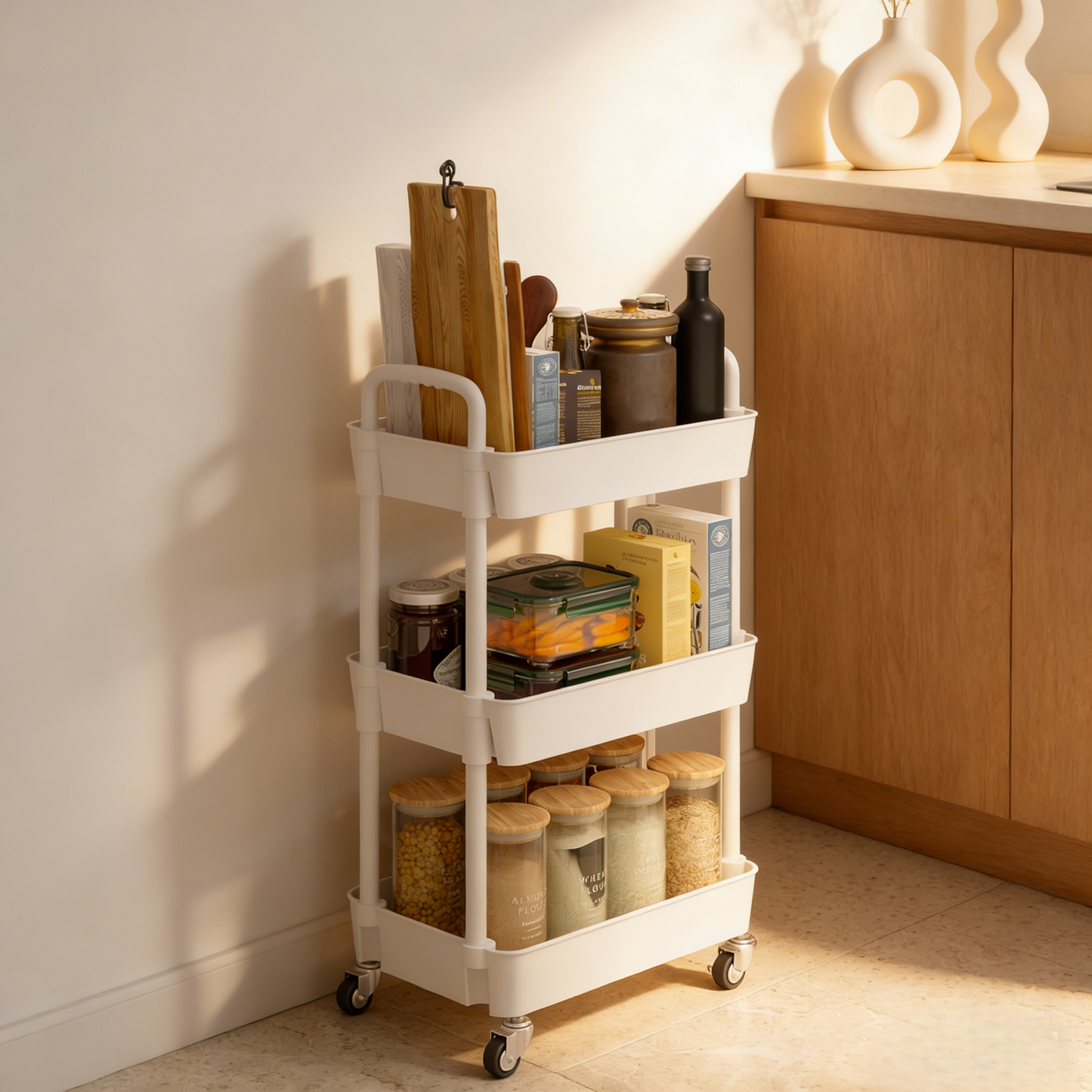 3-Tier Rolling Storage Cart with Handle