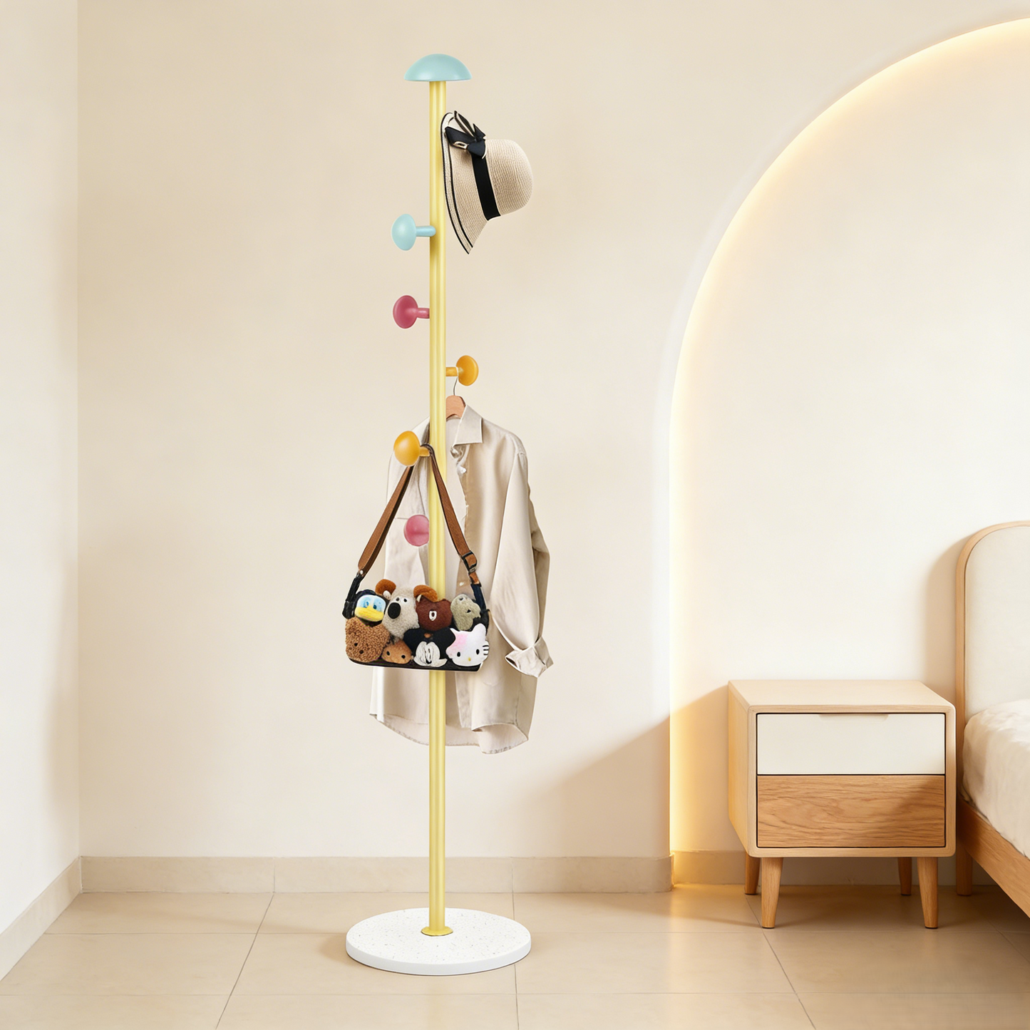 Colorful Multi-Hook Freestanding Coat Rack
