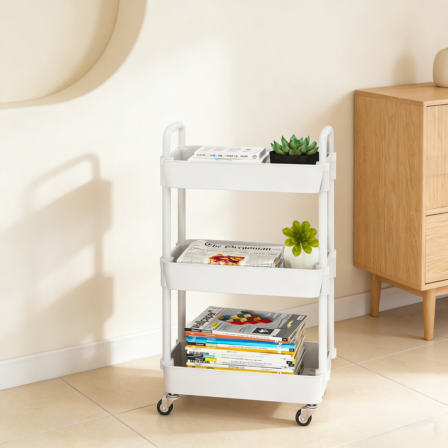 3-Tier Rolling Storage Cart with Handle