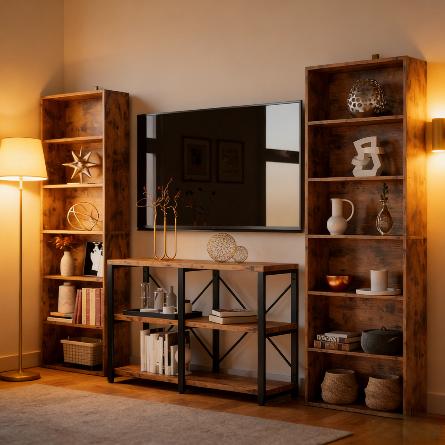 Rustic Wood 6-Tier Bookcase Shelving Unit