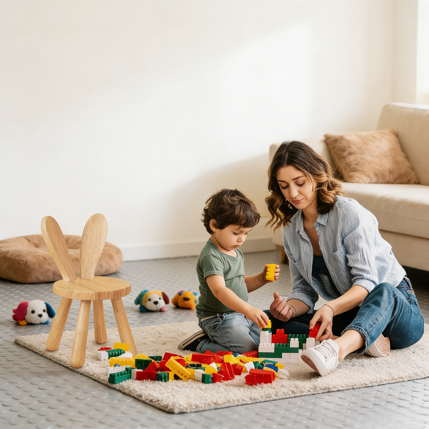 Wooden Bunny-Shaped Kids' Chair