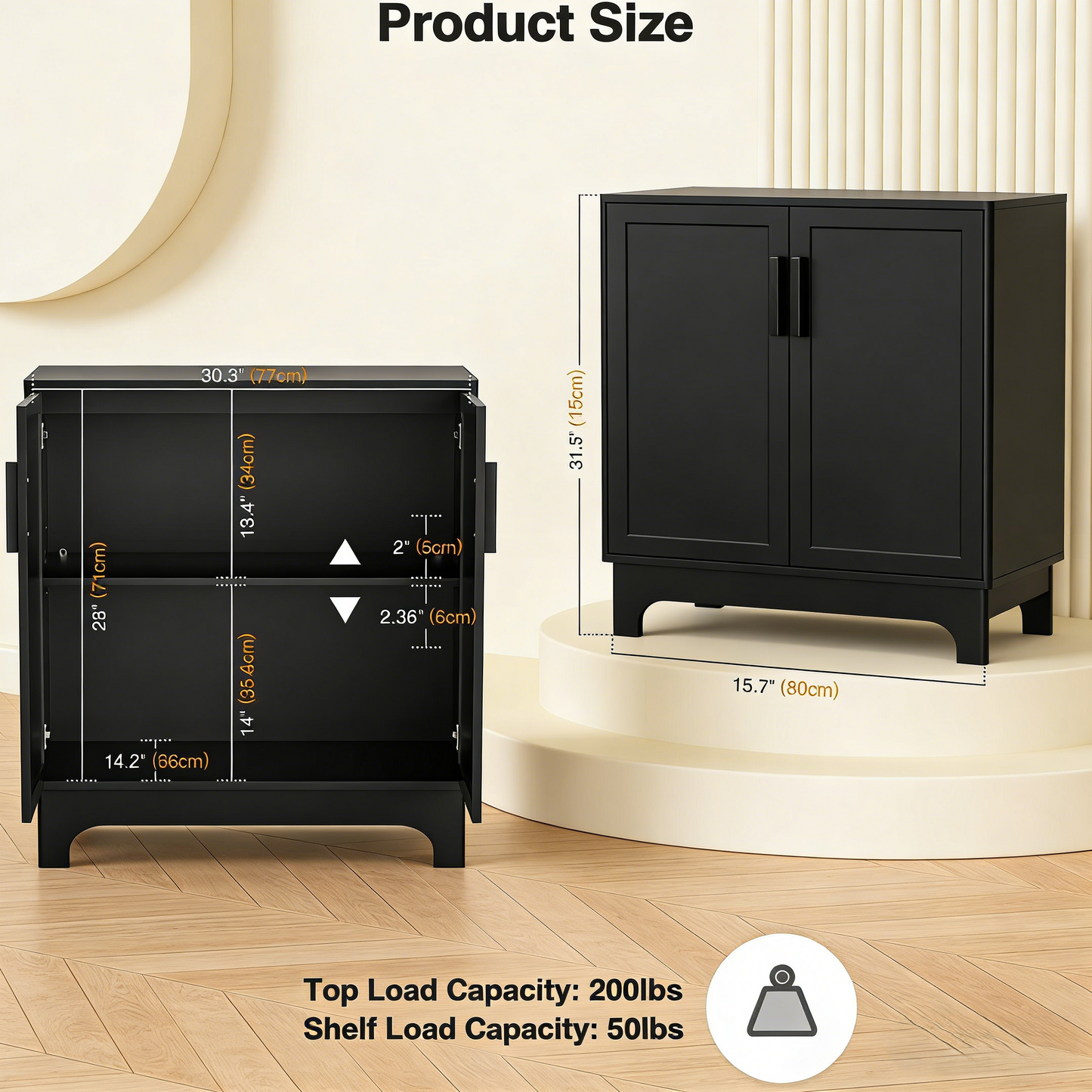 Black Rattan-Door Storage Cabinet with Adjustable Shelf