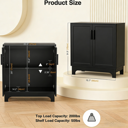 Black Rattan-Door Storage Cabinet with Adjustable Shelf