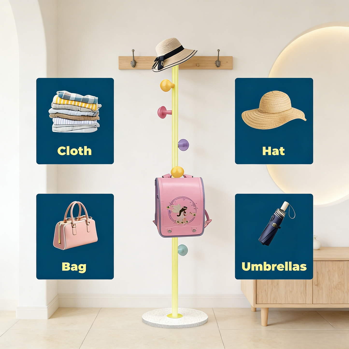 Colorful Multi-Hook Freestanding Coat Rack