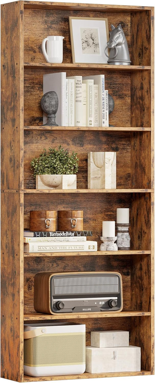 Rustic Wood 6-Tier Bookcase Shelving Unit